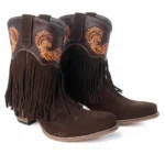 stivaletti western frange phoenix rising pelle invecchiata marrone