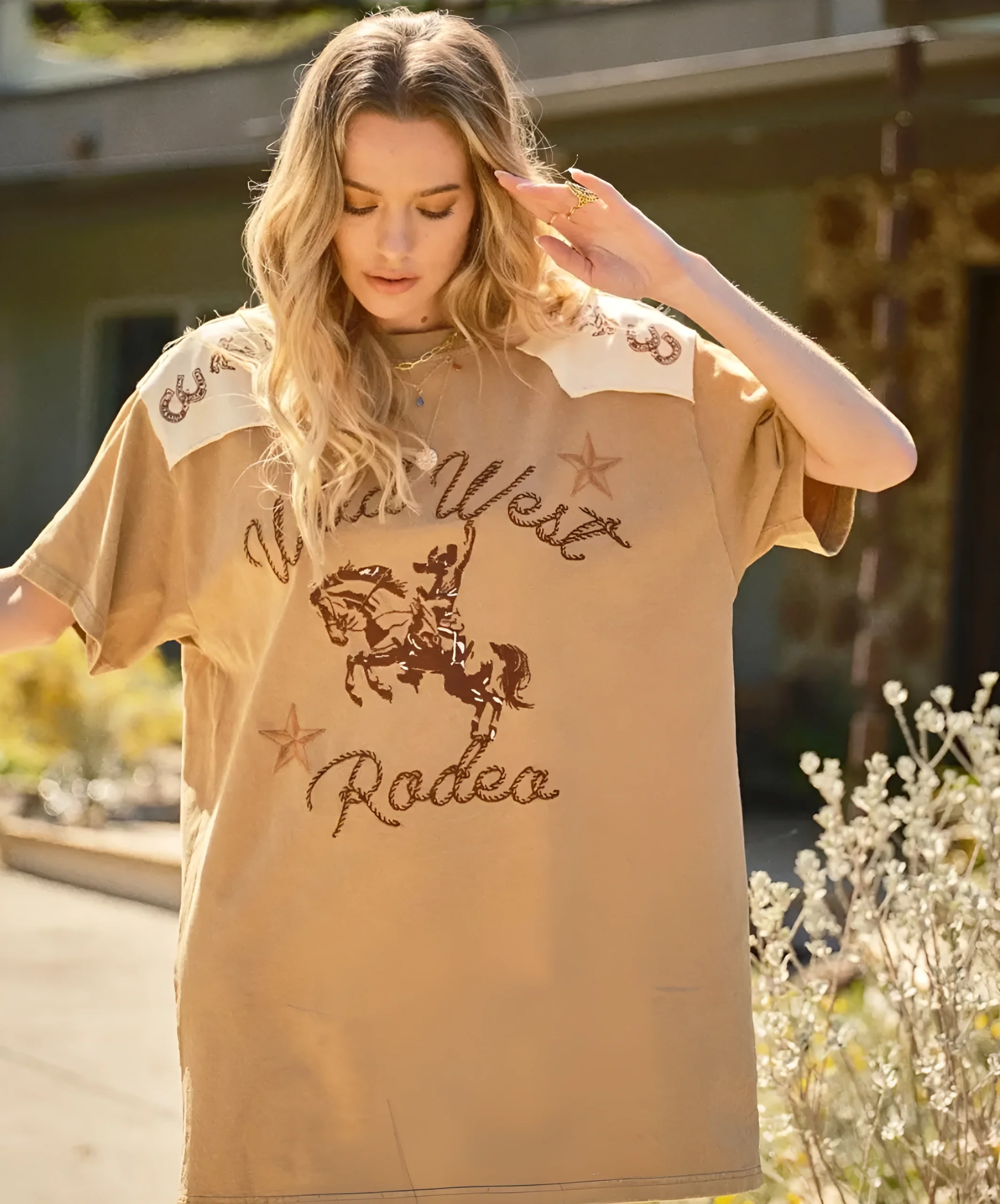 Abito T-Shirt Western Oversize Wild West Rodeo in Cotone Vintage 0