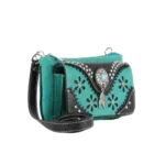 Borsa Western Donna Turchese con Lavorazione Floreale a Rilievo 0
