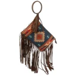 borsetta clutch aztec con frange lunghe in nappa e manico ad anello