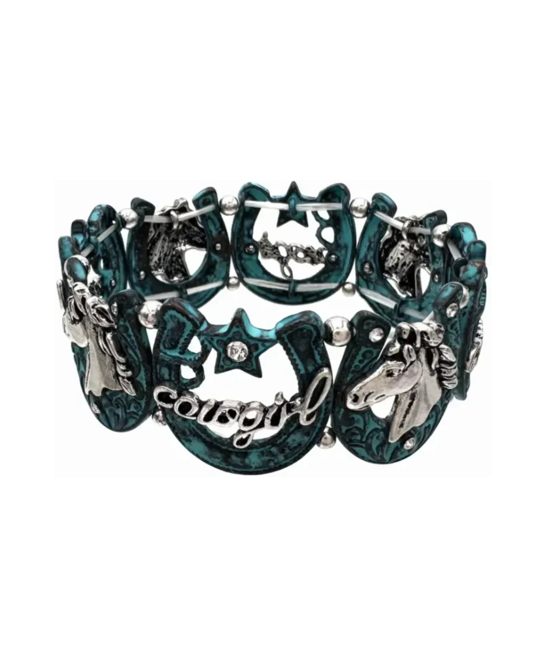 Bracciale elastico western con cavallo, stella, ferro di cavallo e cowgirl 0