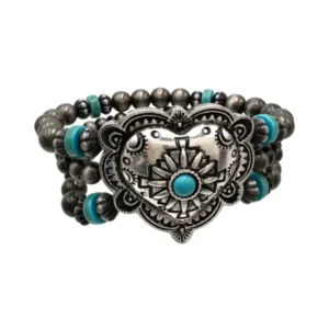 Bracciale in argento con perline di turchese Navajo Western Heart 0
