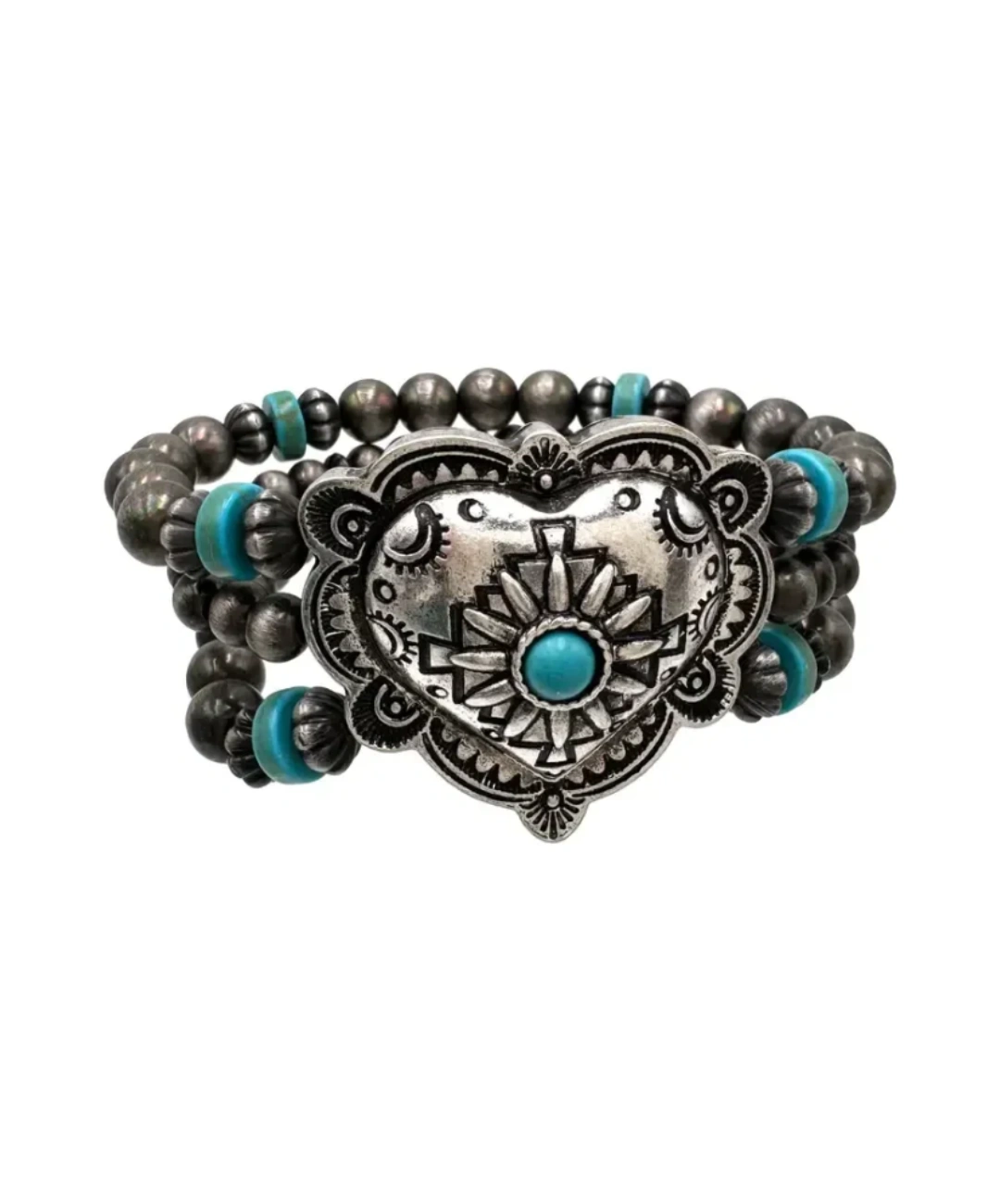 Bracciale in argento con perline di turchese Navajo Western Heart 0