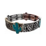 Bracciale in metallo con fiore occidentale cactus turchese 0