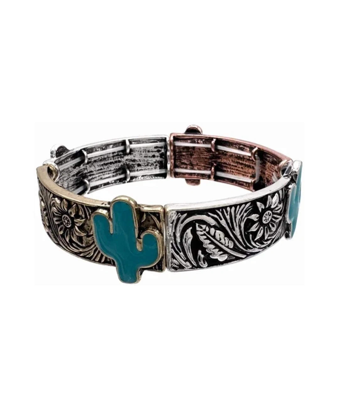 Bracciale in metallo con fiore occidentale cactus turchese 0