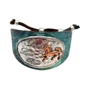 bracciale western cavallo turchese con scritta Live Love Ride