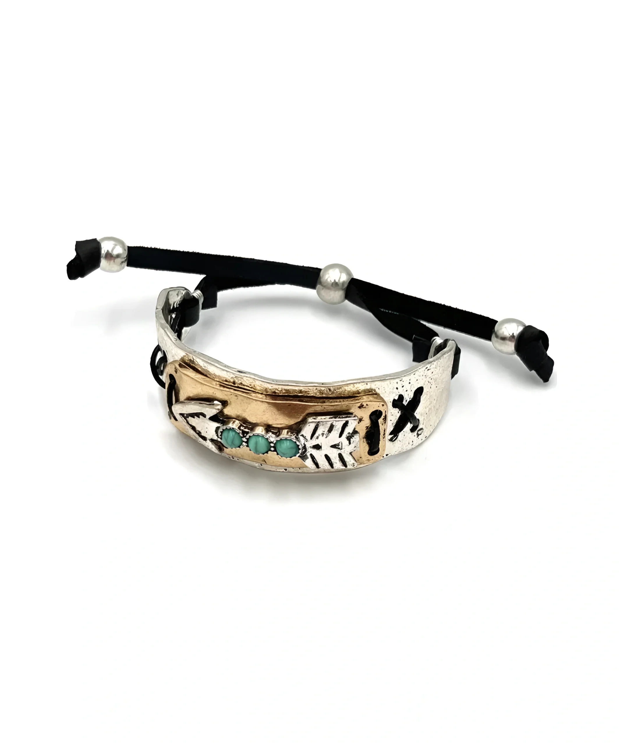 Bracciale western in corda con freccia nativa in pietra turchese 0