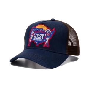 Cappellino trucker King Kerosin Wild Wild West look denim vista frontale