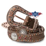 cintura western in pelle stars stripes stone-7 marrone strass