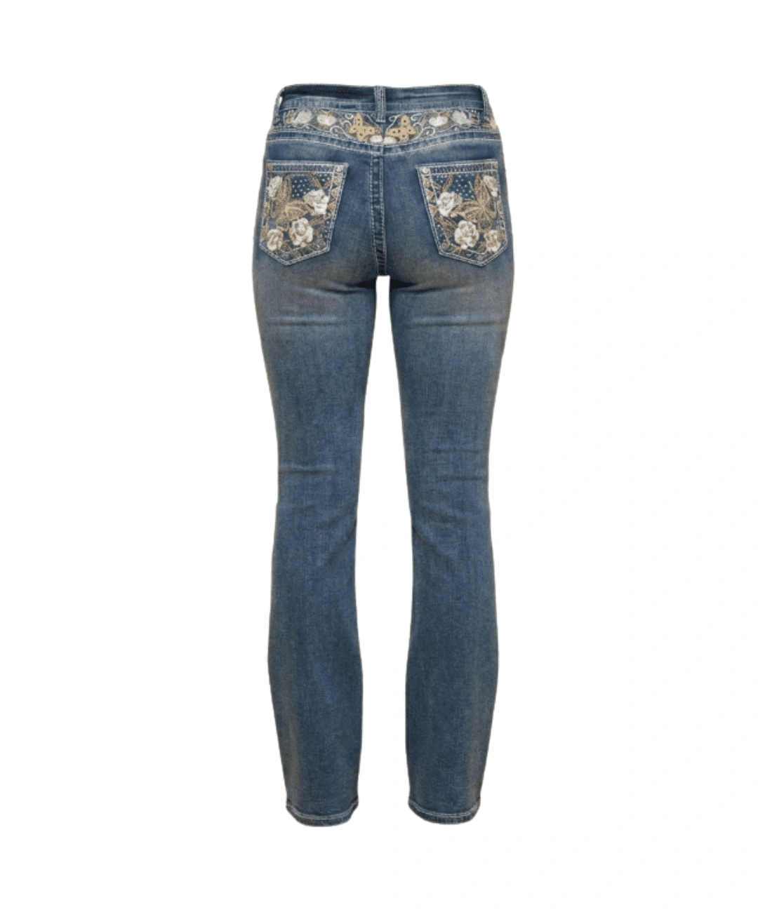 Jeans-Donna-Bootcut-a-Vita-Alta-con-Ricami-Floreali-e-Strass-Stile-Country-1