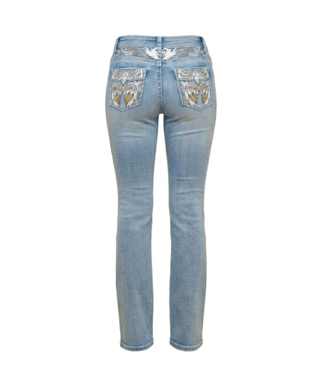 Jeans Donna Bootcut a Vita Alta in Denim Chiaro con Ricami Ali e Strass Westfield Eagle 1