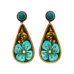 Orecchini Western in pelle lavorata a forma di fiore a goccia 0