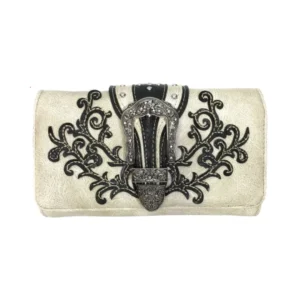 Portafoglio Trifold a Tracolla con Fibbia Western Classica 0