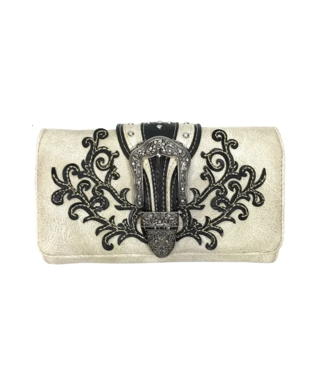 Portafoglio Trifold a Tracolla con Fibbia Western Classica 0