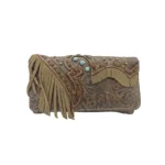 Portafoglio Western in Pelle con Frange, Pietre Turchesi e Motivi Floreali 4