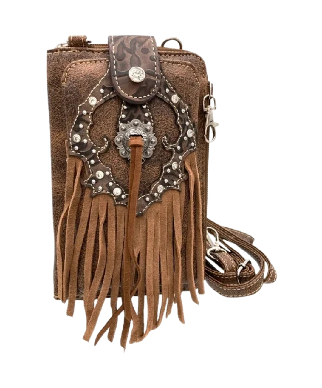 Portafoglio a tracolla per telefono da donna Western Fringe 0