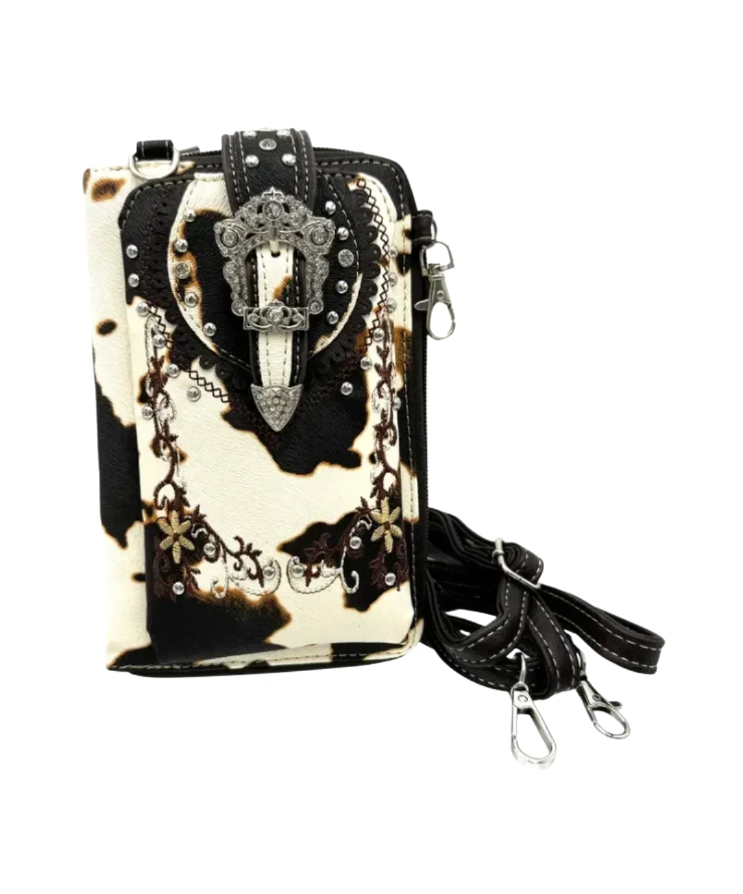 Portafoglio per telefono occidentale floreale con fibbia a corona con stampa di mucca 0