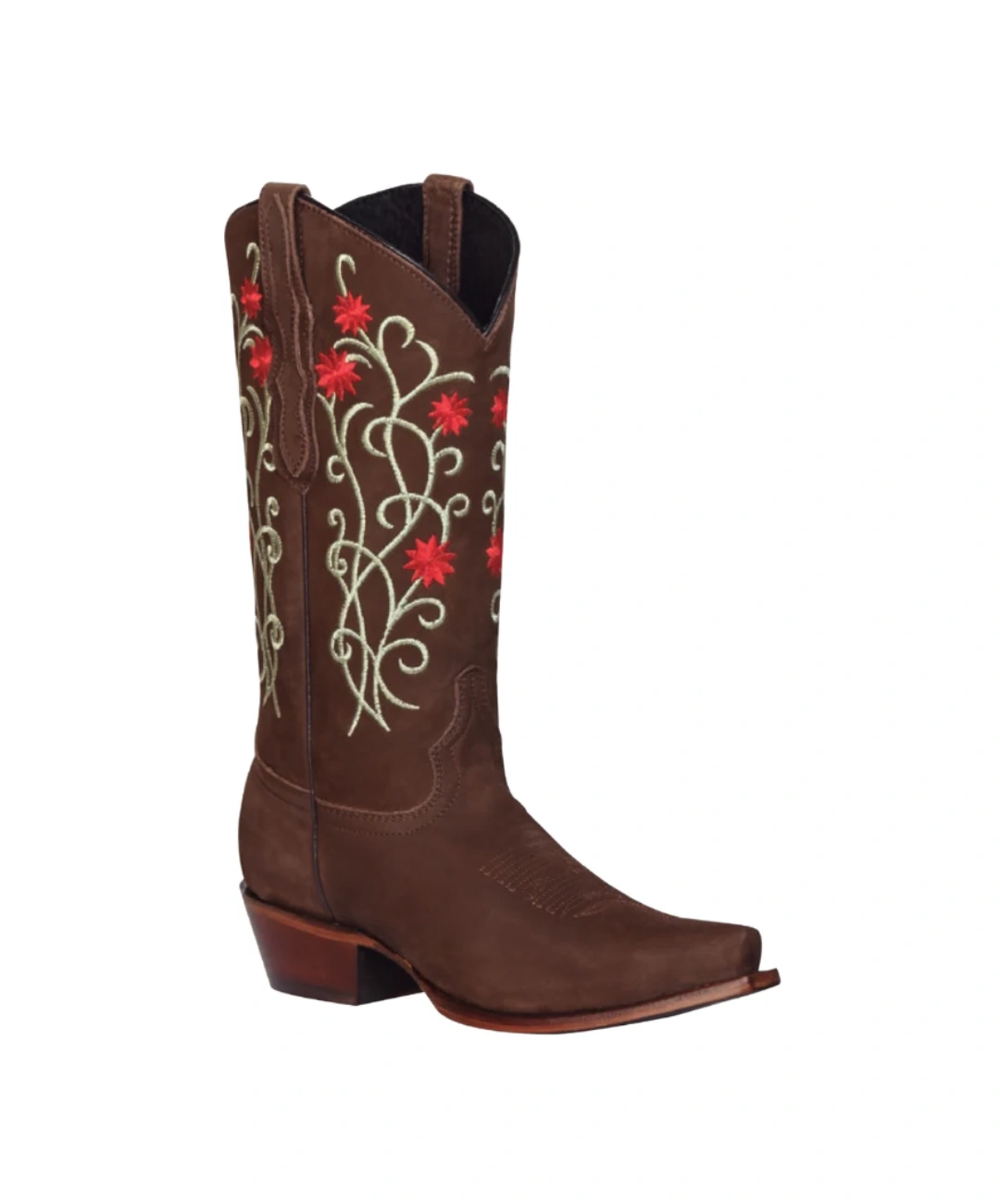 Stivali Western Donna El General in Pelle Nubuck con Ricami Floreali 0