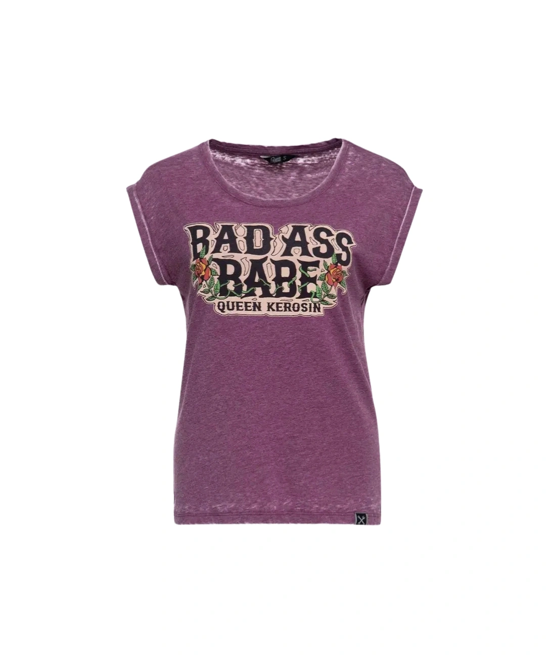 T-Shirt Donna Queen Kerosin Bad Ass Babe Prugna Vintage 0