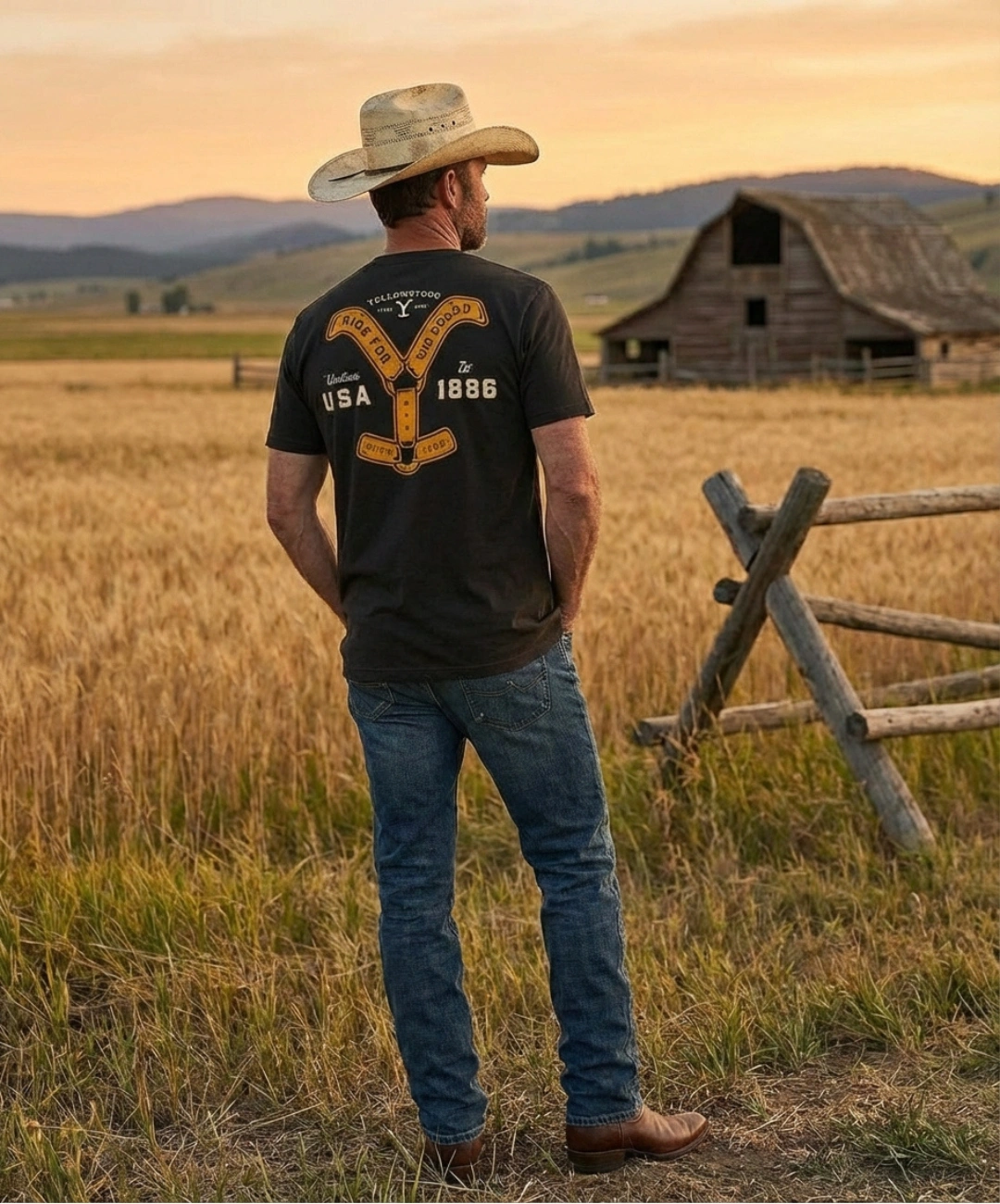 T-Shirt Uomo Yellowstone Ride For The Brand Antracite - Stars & Stripes 2