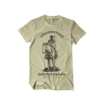 T-Shirt Yellowstone Dutton Ranch Montana Color Sabbia con Cowboy a Cavallo 0