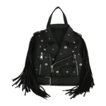 Zaino ispirato a una giacca da motociclista con frange e borchie argentate 0