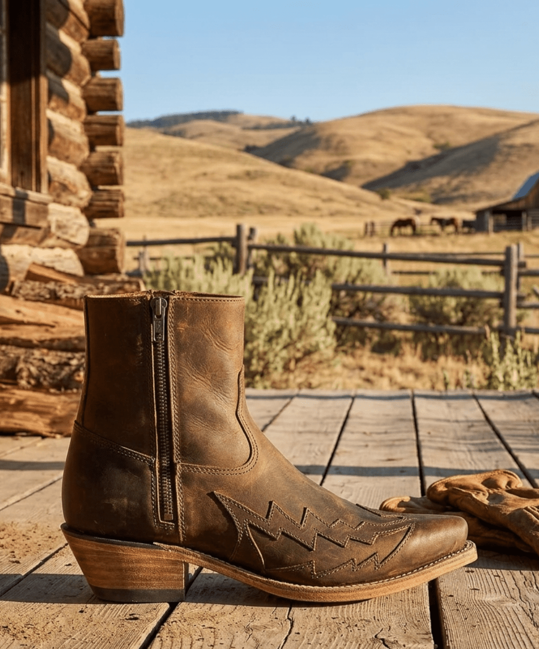 Stivali Cowboy Uomo Old West Cuoio Marrone