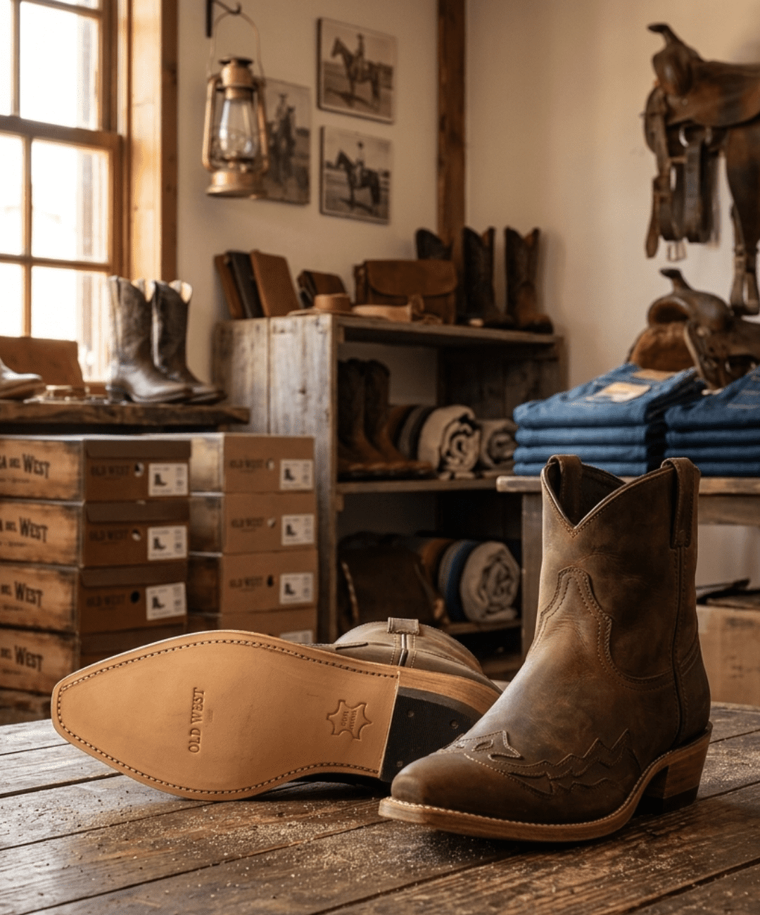 Stivali Cowboy Uomo Old West Cuoio Marrone